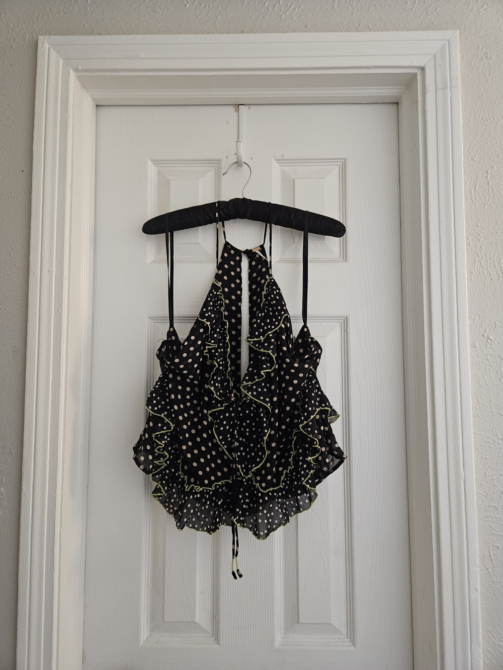 Free People Black Polka Dot Ruffle Halter Camisole with Cream Dots